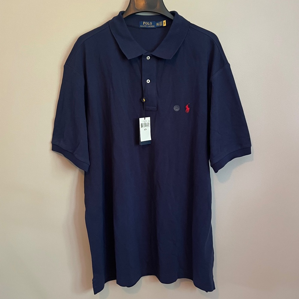 Polo Ralph Lauren Mens 2XLT Navy Blue Short Sleeve Pique Polo Shirt Red Pony NWT
